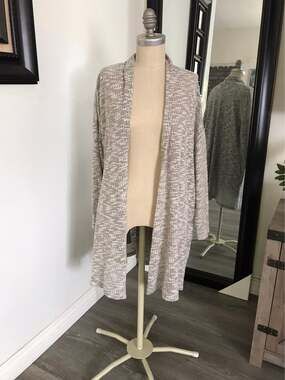 Kori American Gray Open Front Lightweight Long Women Cardigan w/pockets Small